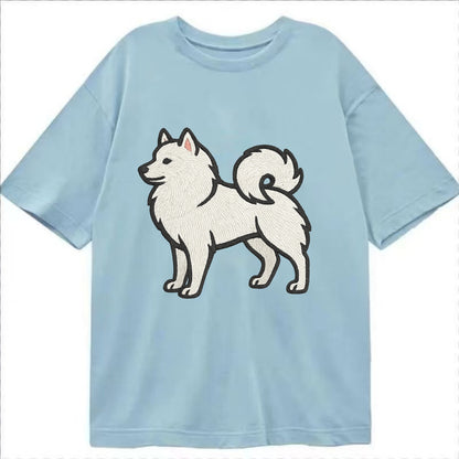 American Eskimo Dog - White spitz embroidered standing design - Classic T-shirt - Light Blue