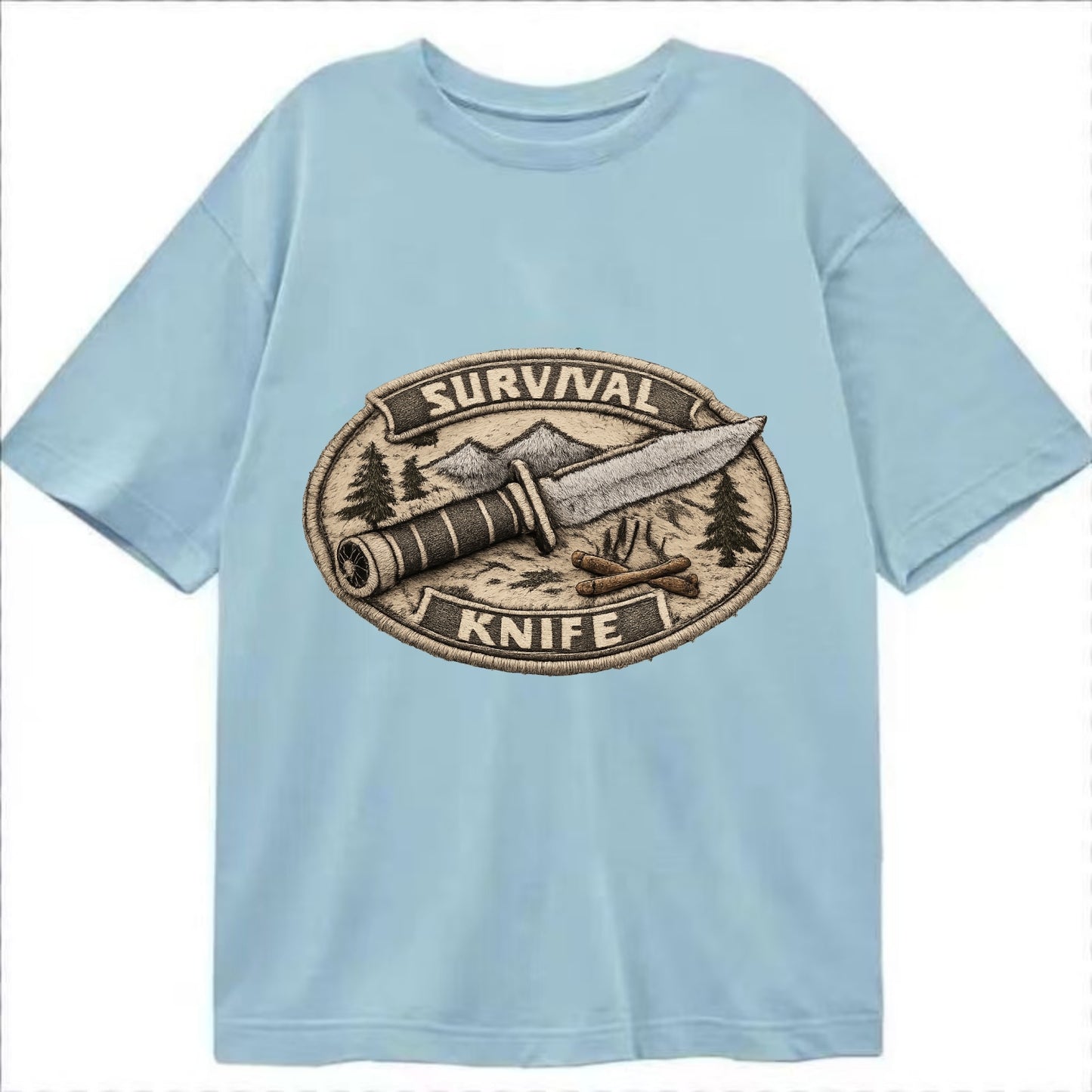 SURVIVAL KNIFE - fixed blade with compass in silver and black , bushcraft - Classic T-shirt - Light Blue