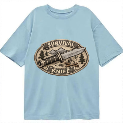 SURVIVAL KNIFE - fixed blade with compass in silver and black , bushcraft - Classic T-shirt - Light Blue