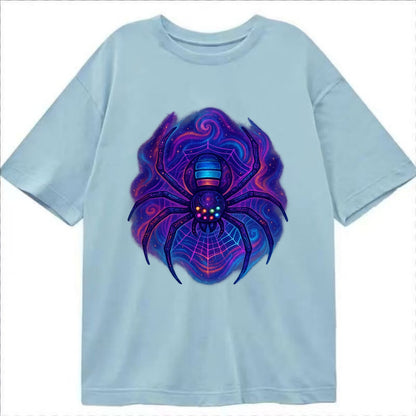 Tech spider with legs showing circuit board patterns, web glowing in neon grid - Classic T-shirt - Light Blue