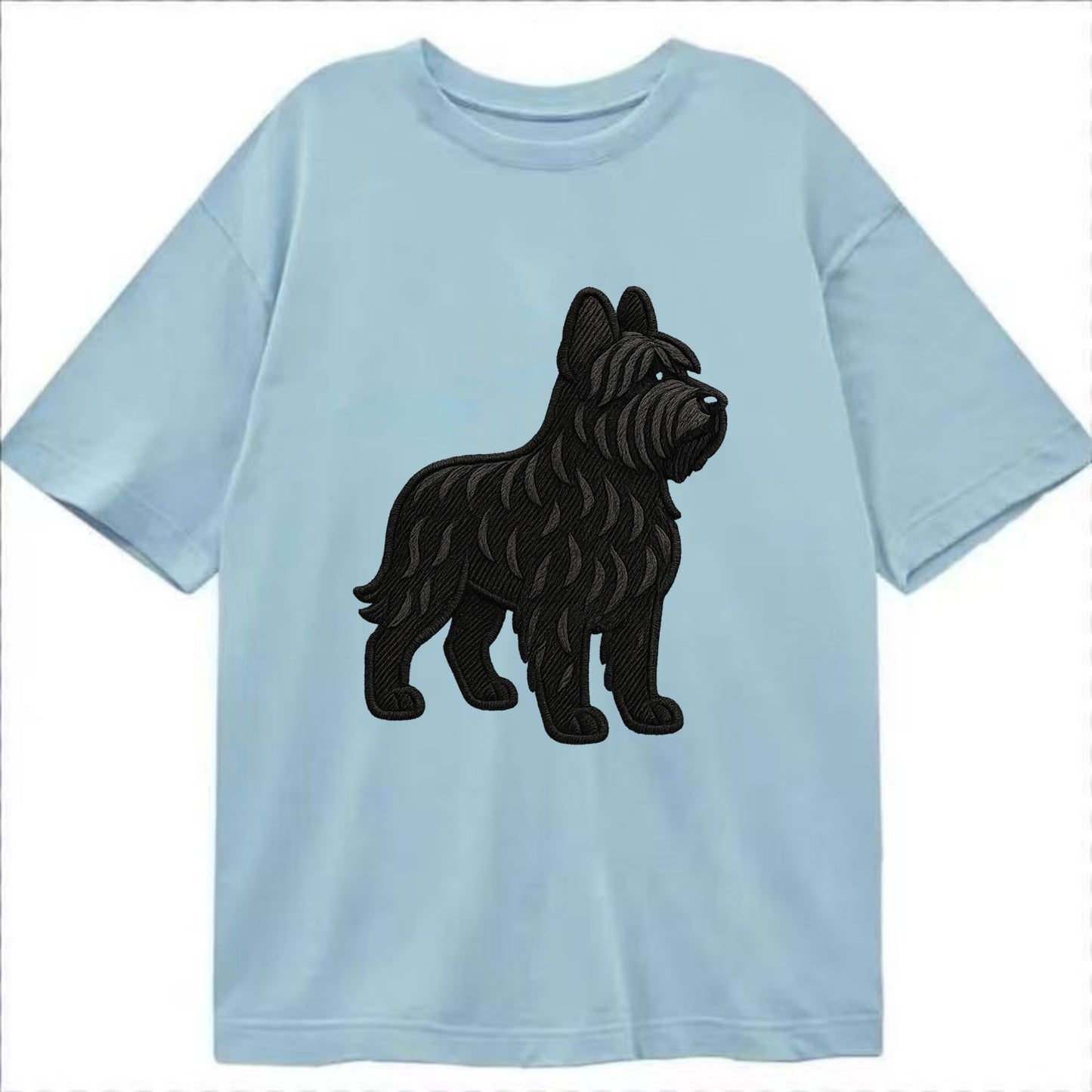 Briard - Black wavy coat embroidered herding pose - Classic T-shirt - Light Blue