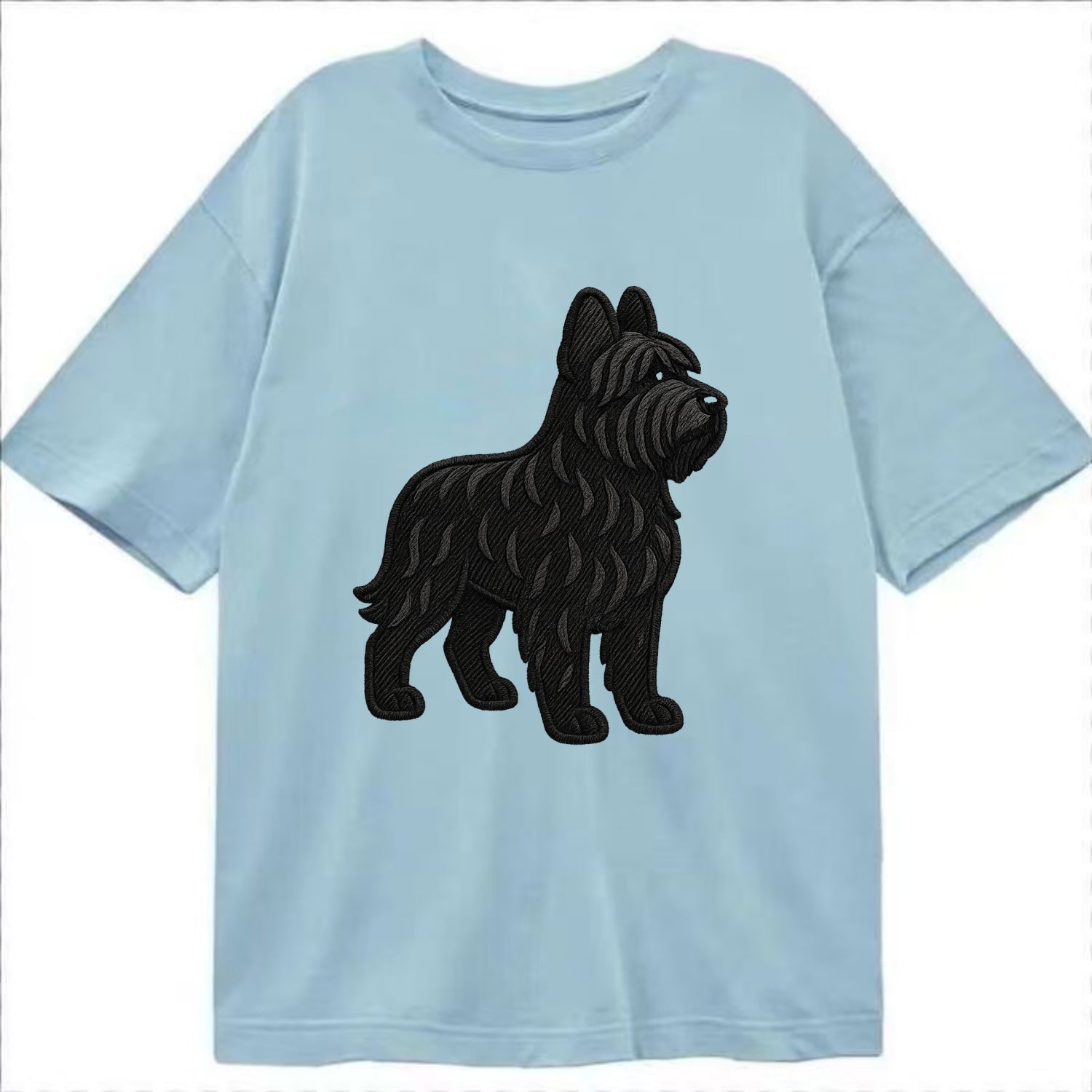 Briard - Black wavy coat embroidered herding pose - Classic T-shirt - Light Blue