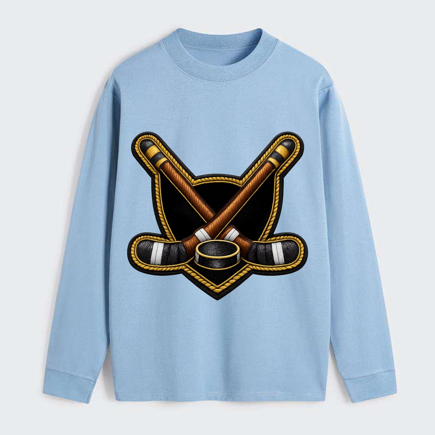 Embroidered patch design - HOCKEY CROSSED STICKS - ice hockey sticks - Classic Long Sleeve Shirt - Light Blue
