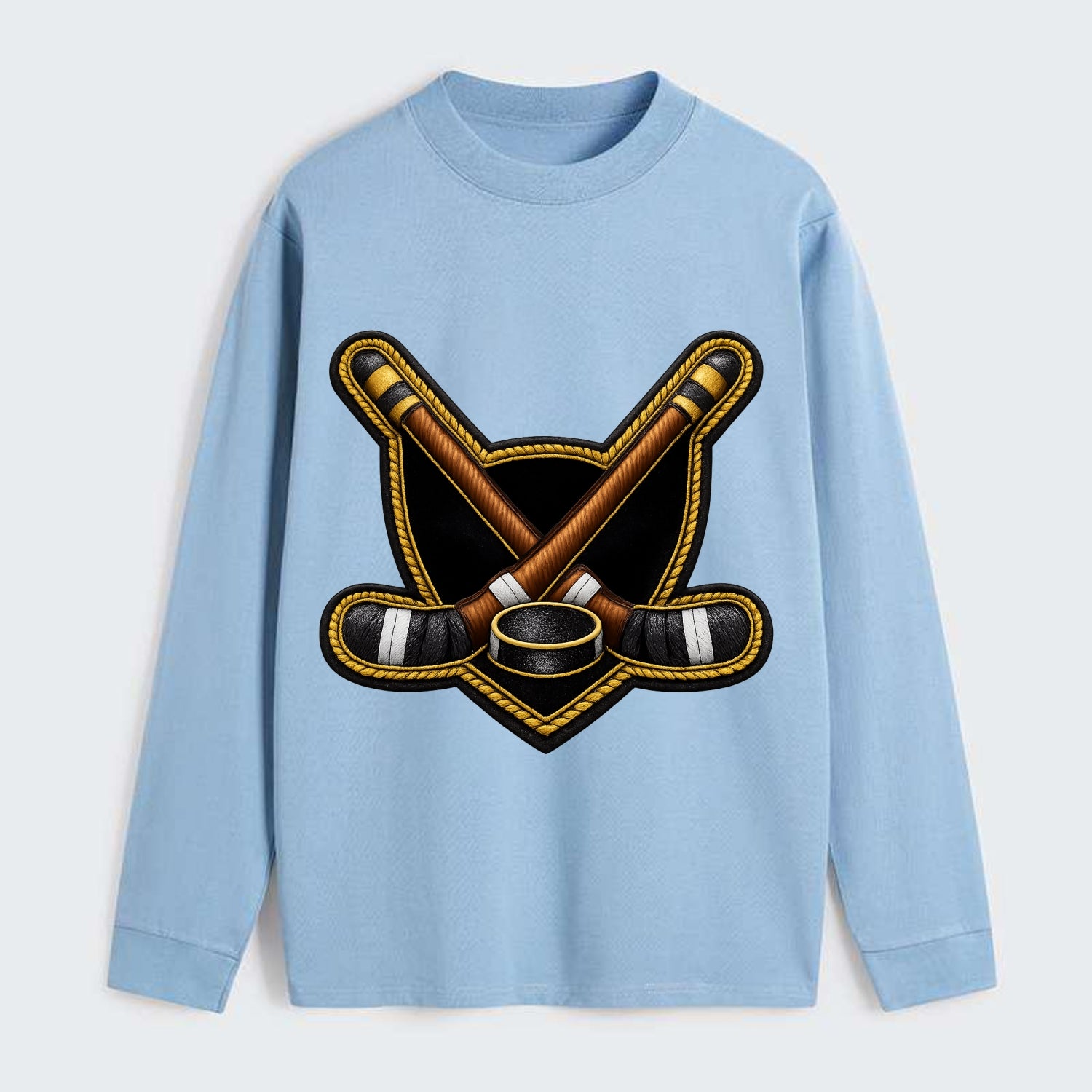 Embroidered patch design - HOCKEY CROSSED STICKS - ice hockey sticks - Classic Long Sleeve Shirt - Light Blue