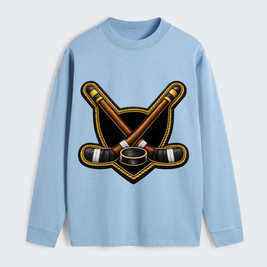 Embroidered patch design - HOCKEY CROSSED STICKS - ice hockey sticks - Classic Long Sleeve Shirt - Light Blue