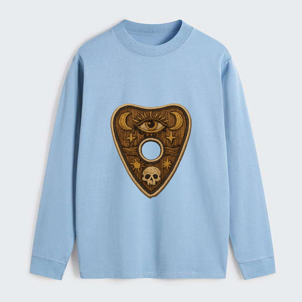 OUIJA PLANCHETTE - spirit board pointer in wood and gold , seance - Classic Long Sleeve Shirt - Light Blue