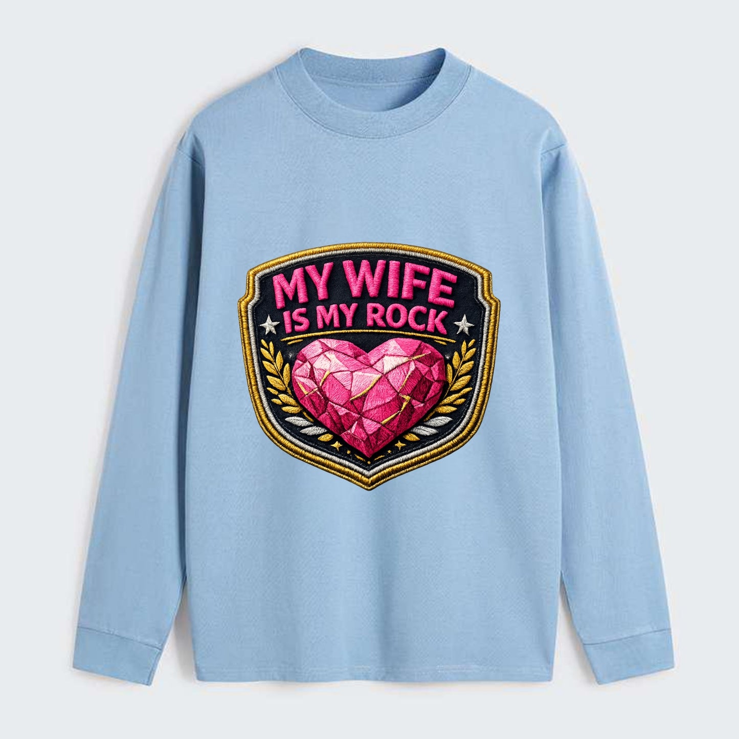 MY WIFE IS MY ROCK - pink rock heart - pink - solid wife - Classic Long Sleeve Shirt - Light Blue