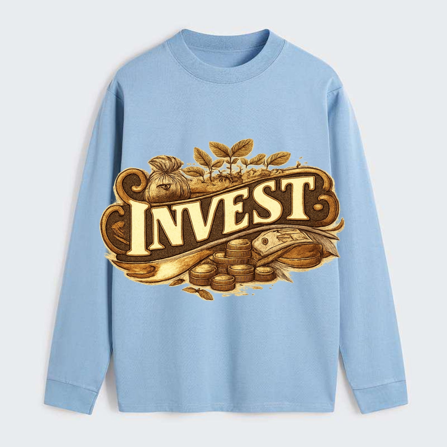 Bold typography design - "INVEST" - growing money, smart decisions - Classic Long Sleeve Shirt - Light Blue