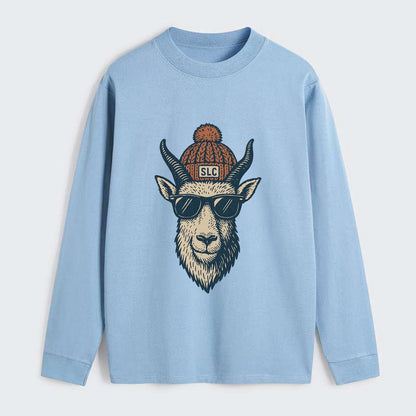 Salt Lake City Mountain Goat wearing SLC beanie with pom pom and - Classic Long Sleeve Shirt - Light Blue