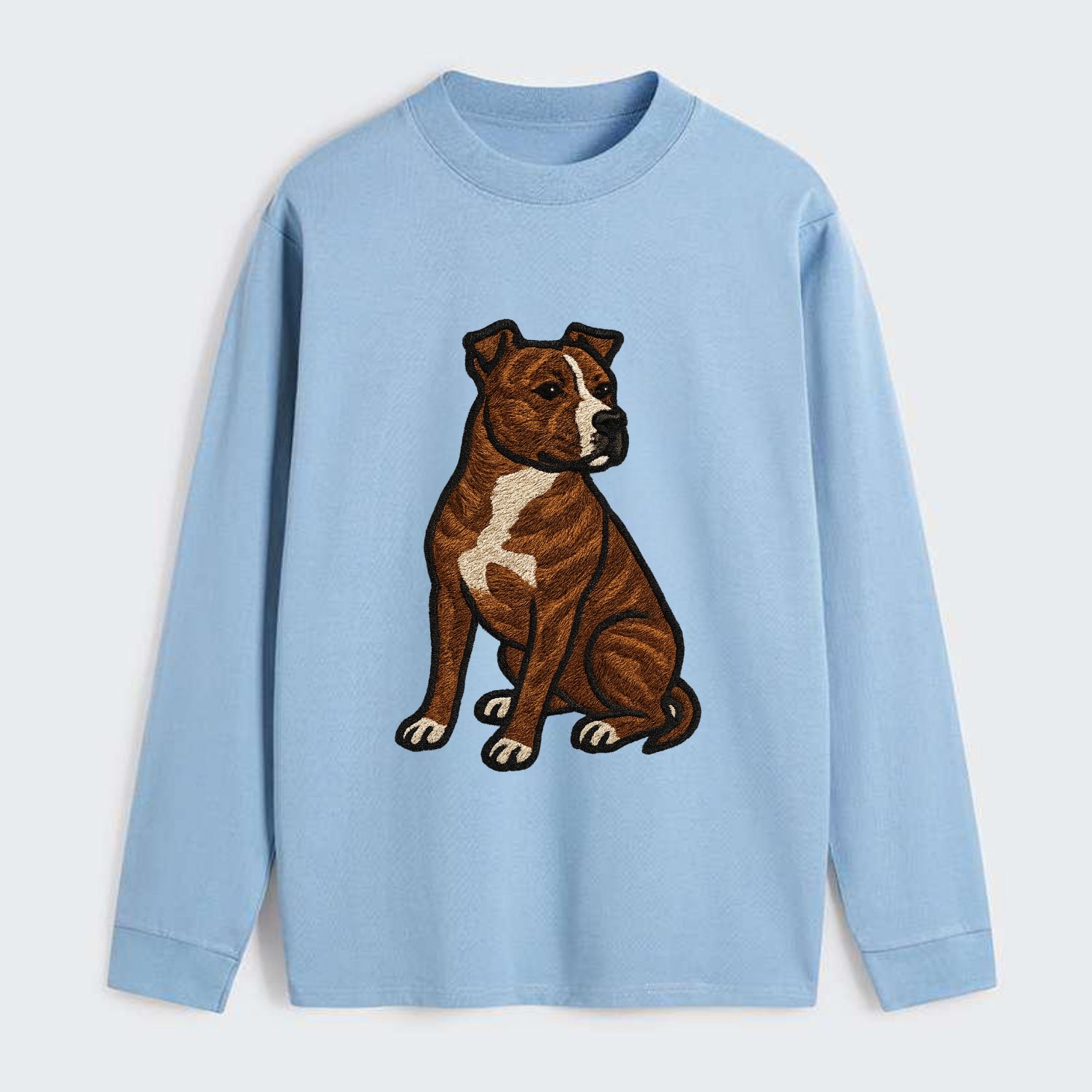 American Staffordshire Terrier - Brindle embroidered pose - Classic Long Sleeve Shirt - Light Blue