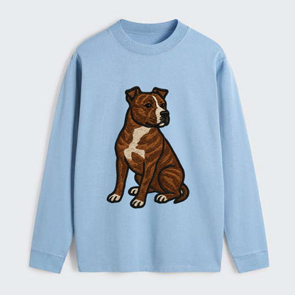 American Staffordshire Terrier - Brindle embroidered pose - Classic Long Sleeve Shirt - Light Blue