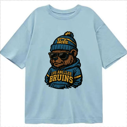 Los Angeles Bruin wearing UCLA beanie with script patch - Classic T-shirt - Light Blue
