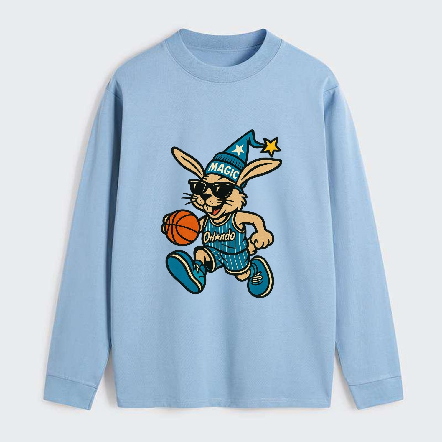 Orlando Rabbit wearing Magic blue and silver beanie with wizard hat and - Classic Long Sleeve Shirt - Light Blue