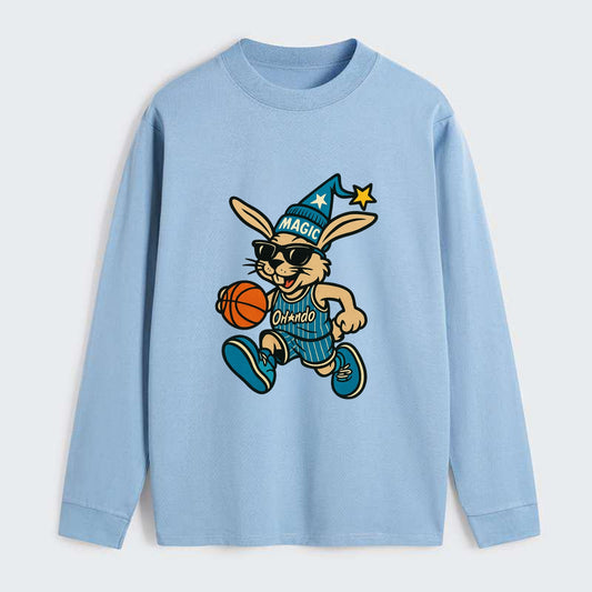 Orlando Rabbit wearing Magic blue and silver beanie with wizard hat and - Classic Long Sleeve Shirt - Light Blue