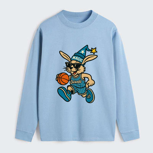 Orlando Rabbit wearing Magic blue and silver beanie with wizard hat and - Classic Long Sleeve Shirt