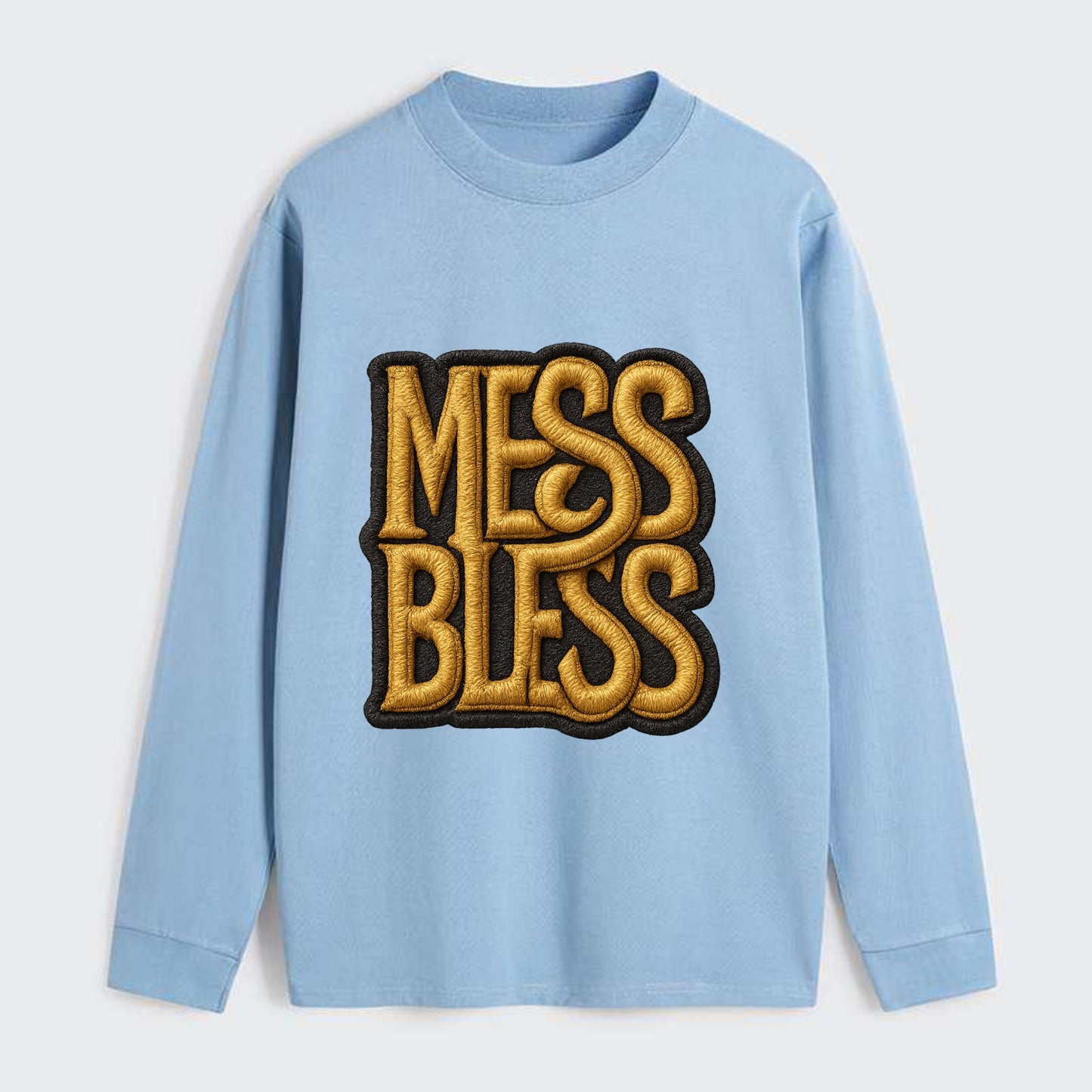 MESS;BLESS UP Gold Metallic Visor - Classic Long Sleeve Shirt - Light Blue