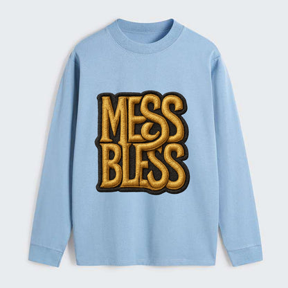 MESS;BLESS UP Gold Metallic Visor - Classic Long Sleeve Shirt - Light Blue