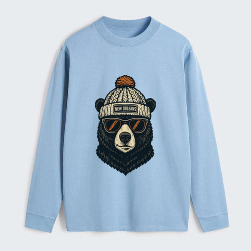 Louisiana Black Bear wearing New Orleans beanie with pom pom and - Classic Long Sleeve Shirt