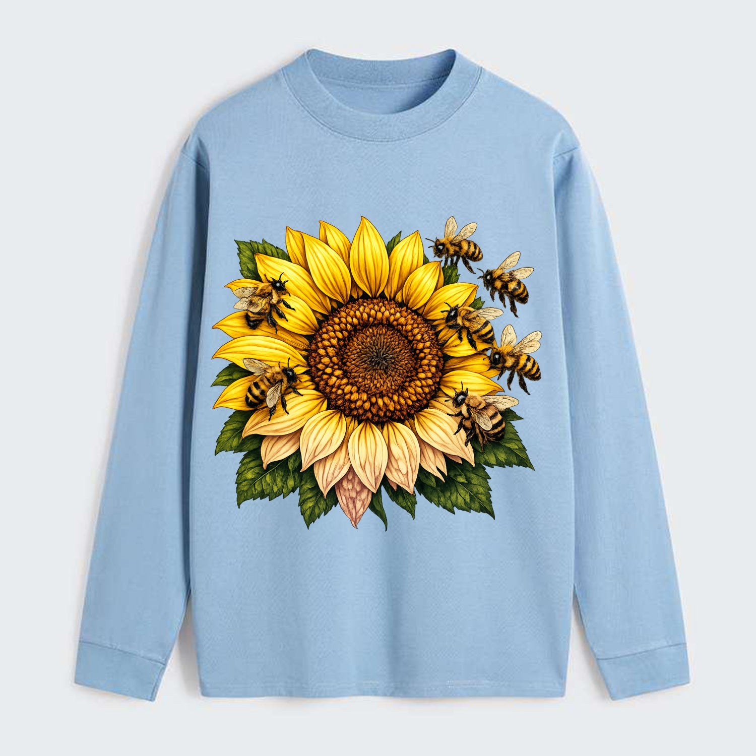 Vintage Sunflower - Classic Long Sleeve Shirt - Light Blue