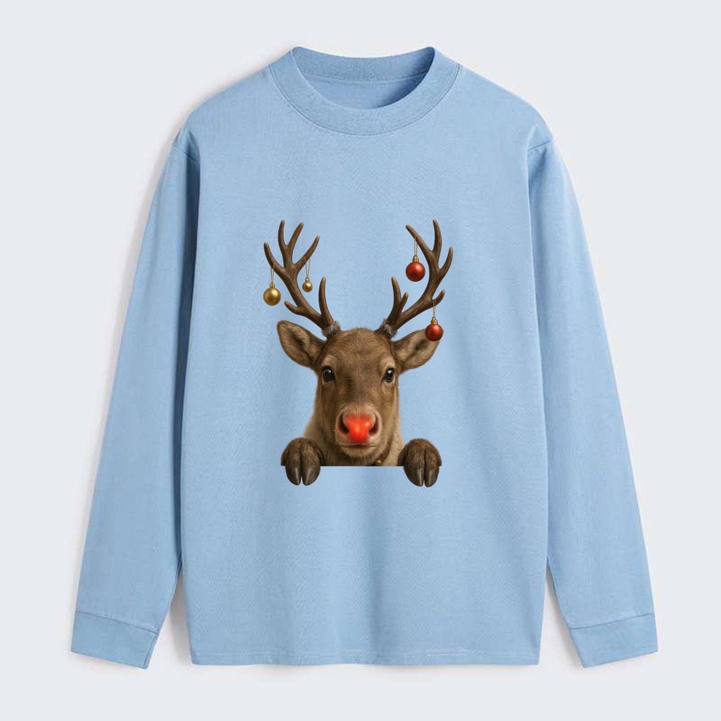 Christmas Reindeer  - Classic Long Sleeve Shirt - Light Blue