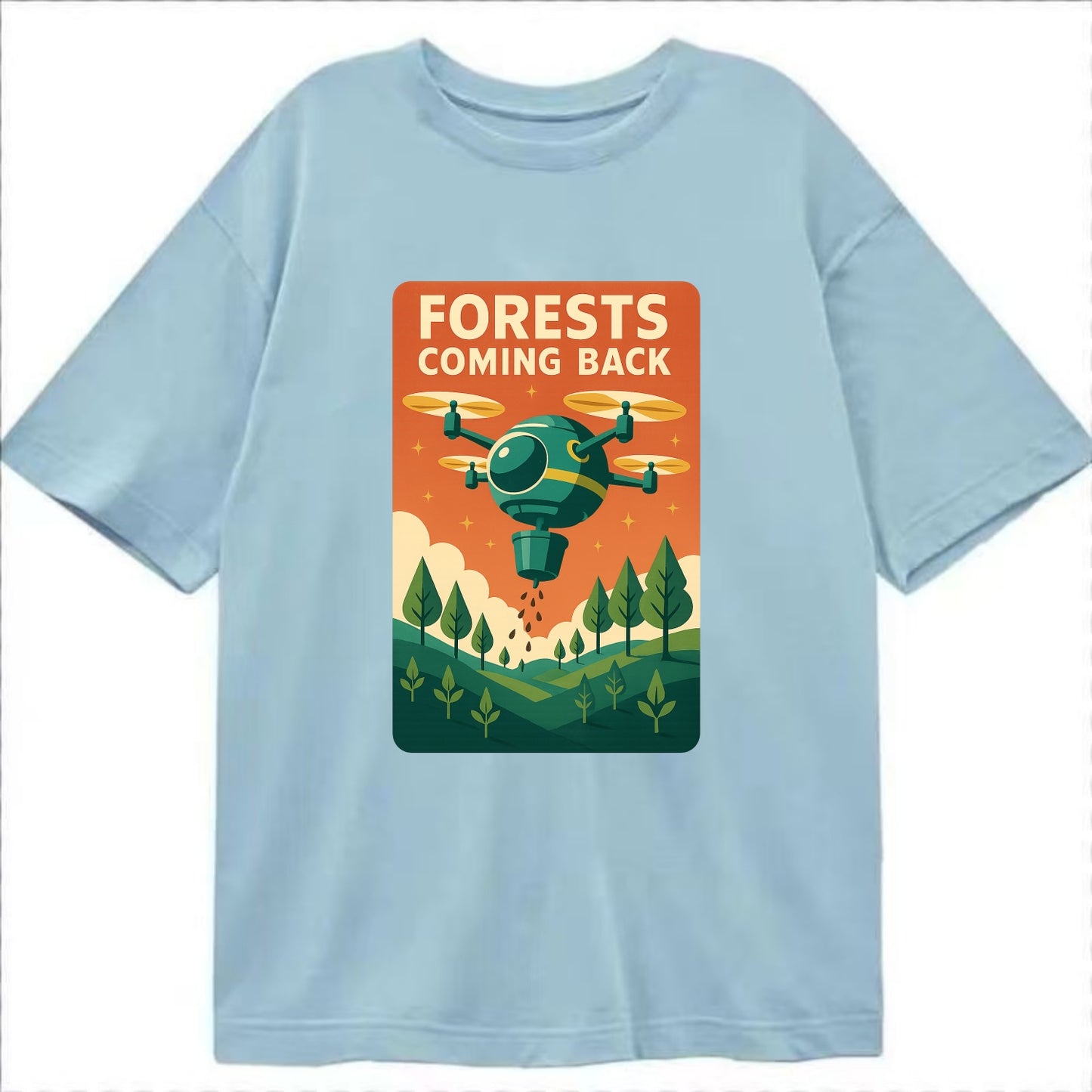 Reforestation drone planting millions of trees - "Forests Coming Back" - nature - Classic T-shirt - Light Blue