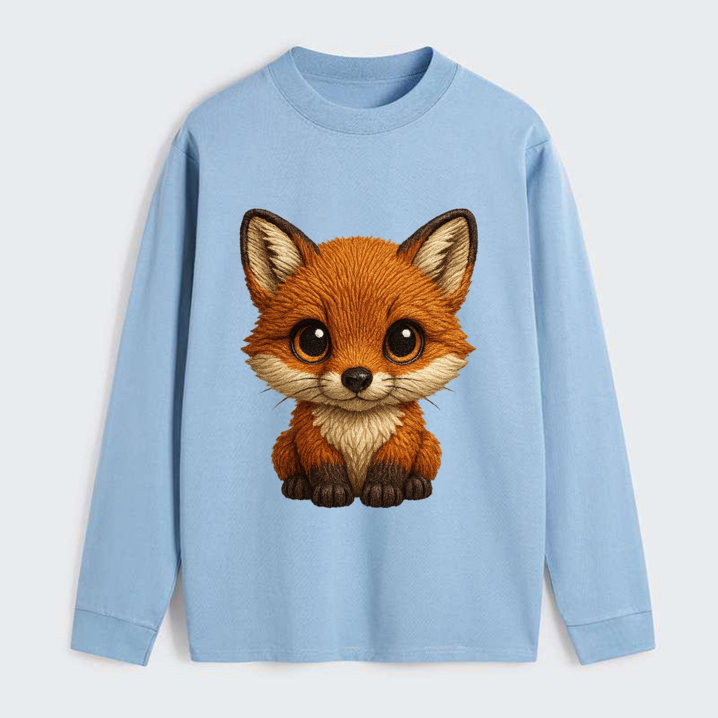 Baby Red Fox - russet fur, white chest, big amber eyes, perky ears, - Classic Long Sleeve Shirt - Light Blue