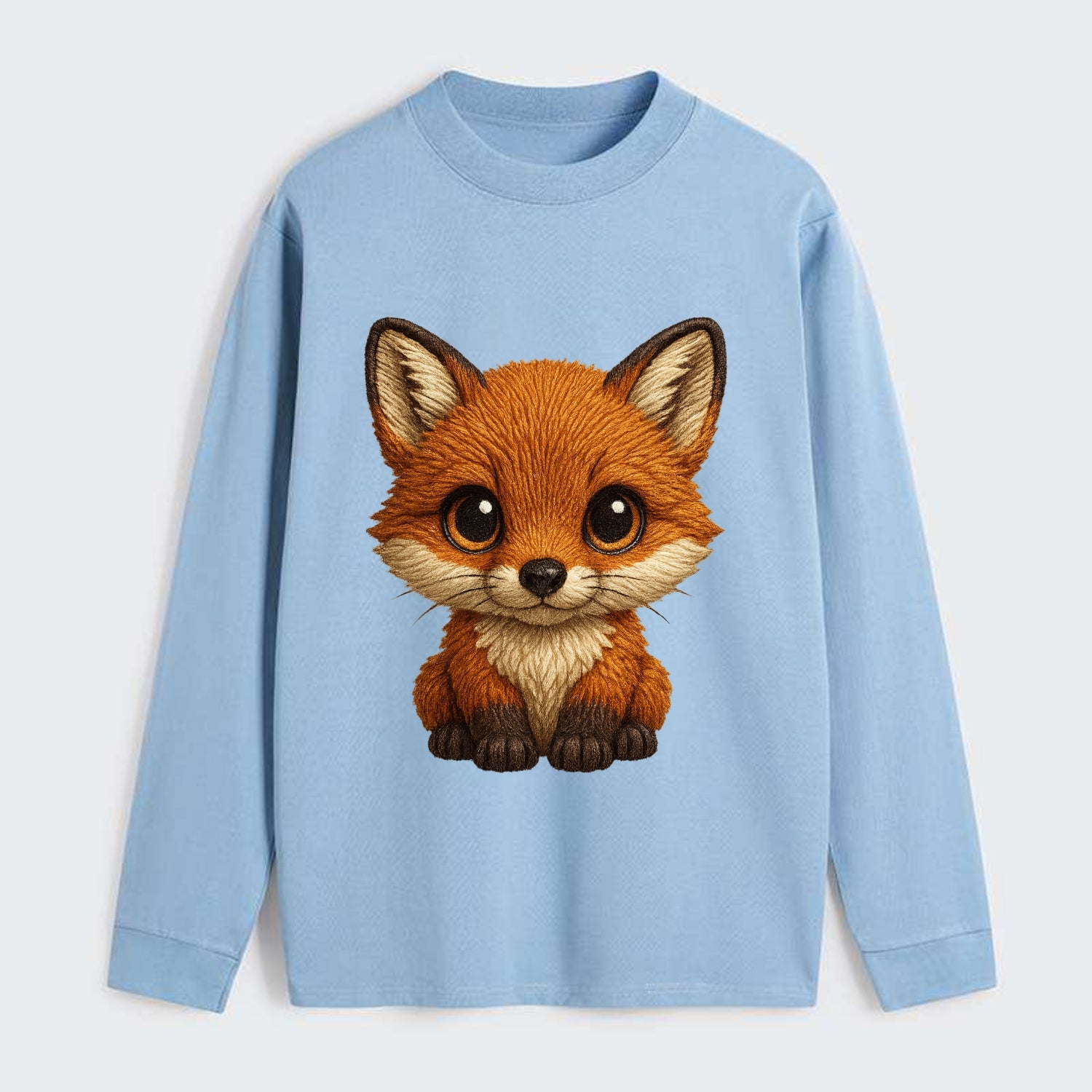 Baby Red Fox - russet fur, white chest, big amber eyes, perky ears, - Classic Long Sleeve Shirt - Light Blue
