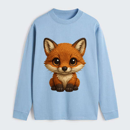 Baby Red Fox - russet fur, white chest, big amber eyes, perky ears, - Classic Long Sleeve Shirt - Light Blue
