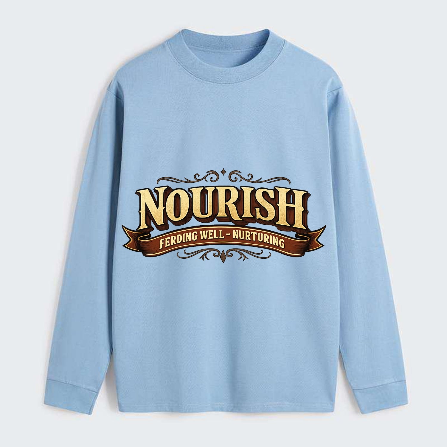 Bold typography design - "NOURISH" - feeding well, nurturing - Classic Long Sleeve Shirt - Light Blue