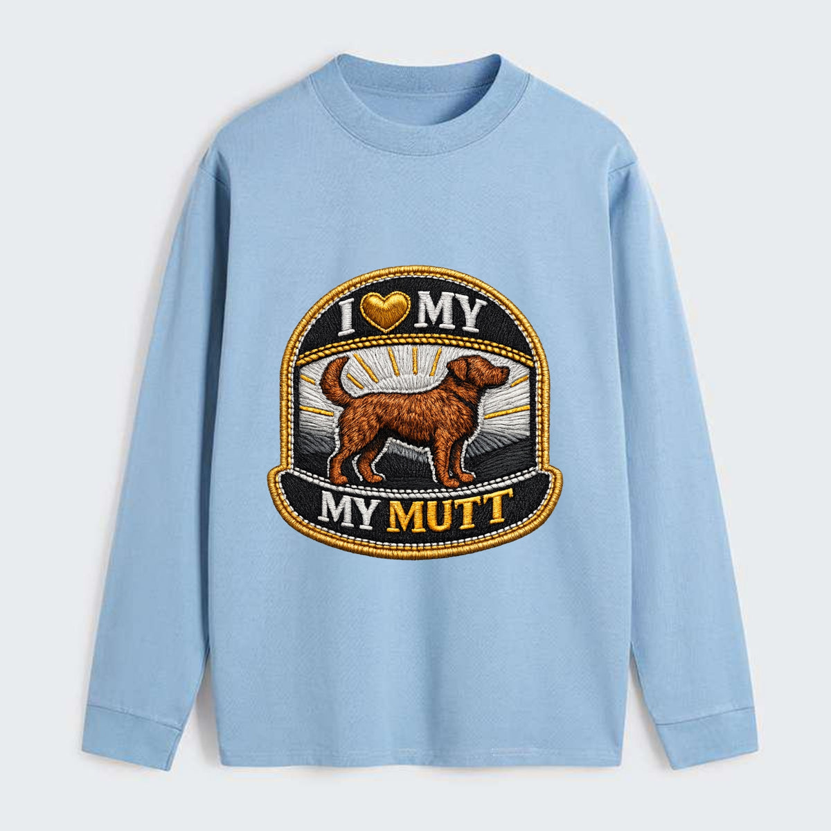 I LOVE MY MUTT - mixed breed silhouette in brown , rescue pride - Classic Long Sleeve Shirt - Light Blue