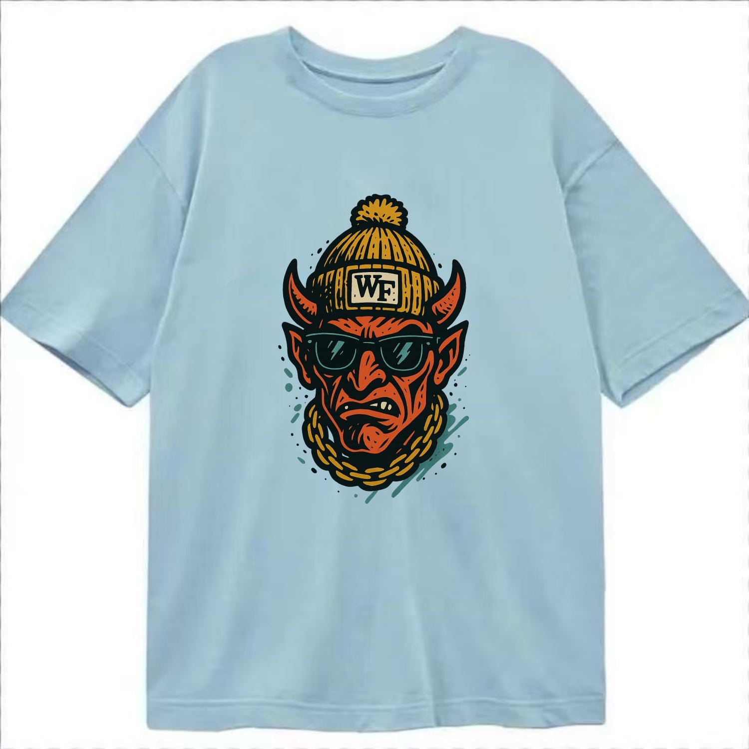 Winston-Salem Demon wearing Wake Forest beanie with WF patch - Classic T-shirt - Light Blue