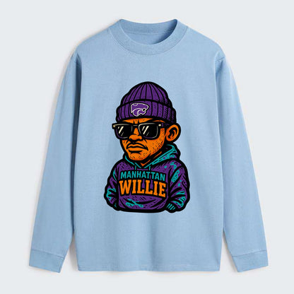 Manhattan Willie wearing Kansas State beanie with powercat patch - Classic Long Sleeve Shirt - Light Blue