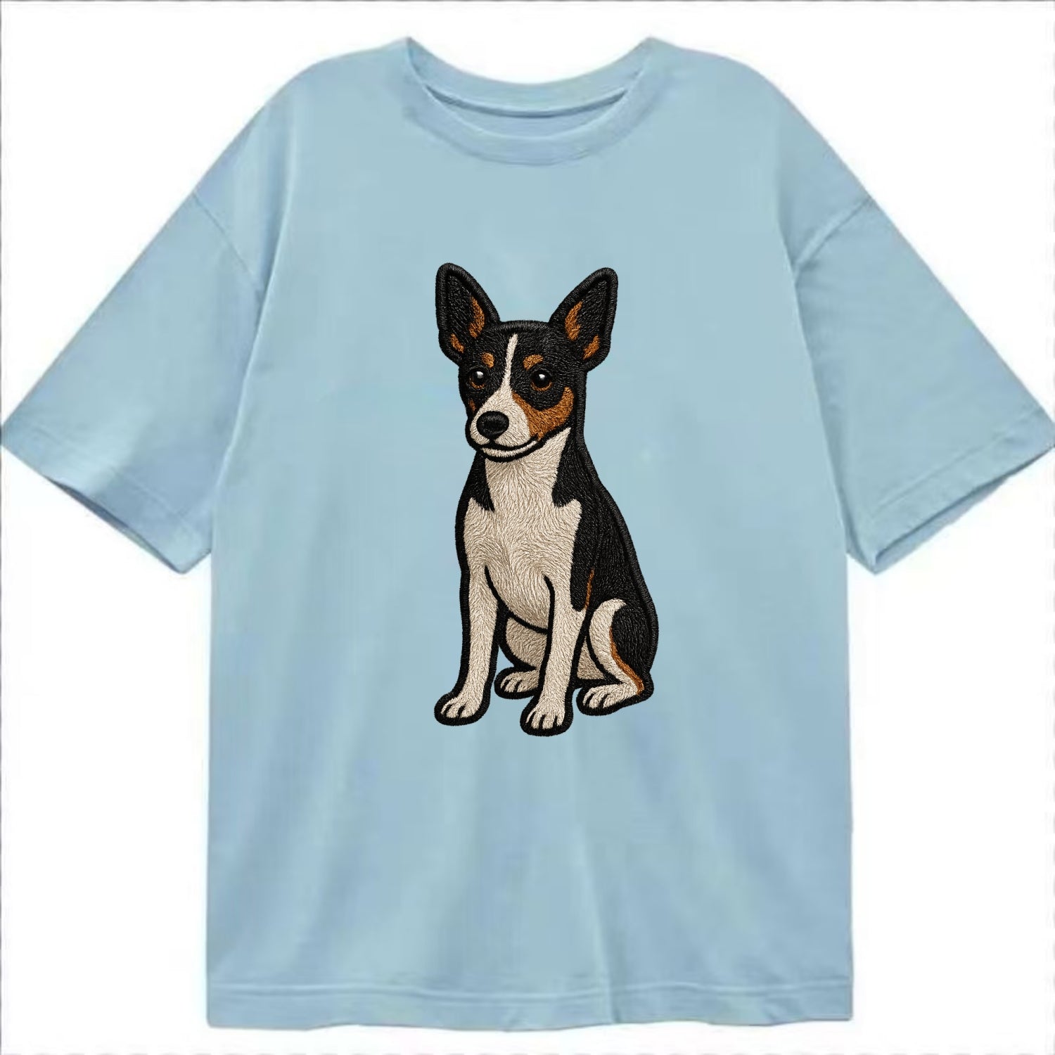 Rat Terrier - Tri-color embroidered pose Classic T-shirt - Light Blue