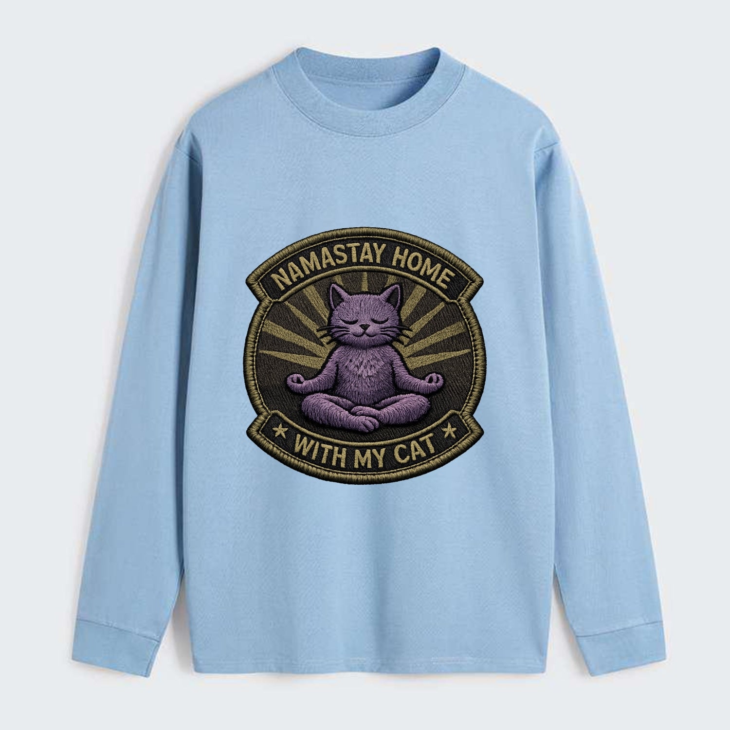 NAMASTAY HOME WITH MY CAT - yoga cat in purple , introvert cat - Classic Long Sleeve Shirt - Light Blue
