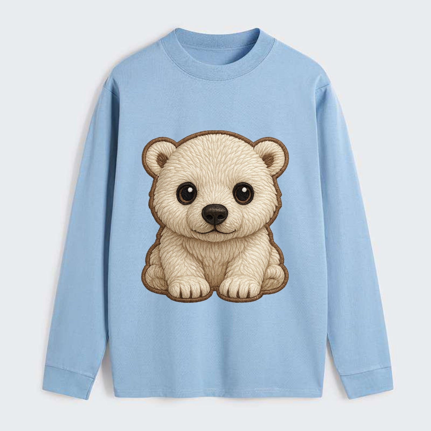 Baby Polar Bear Cub - white fluffy, black nose, dark curious eyes, - Classic Long Sleeve Shirt - Light Blue