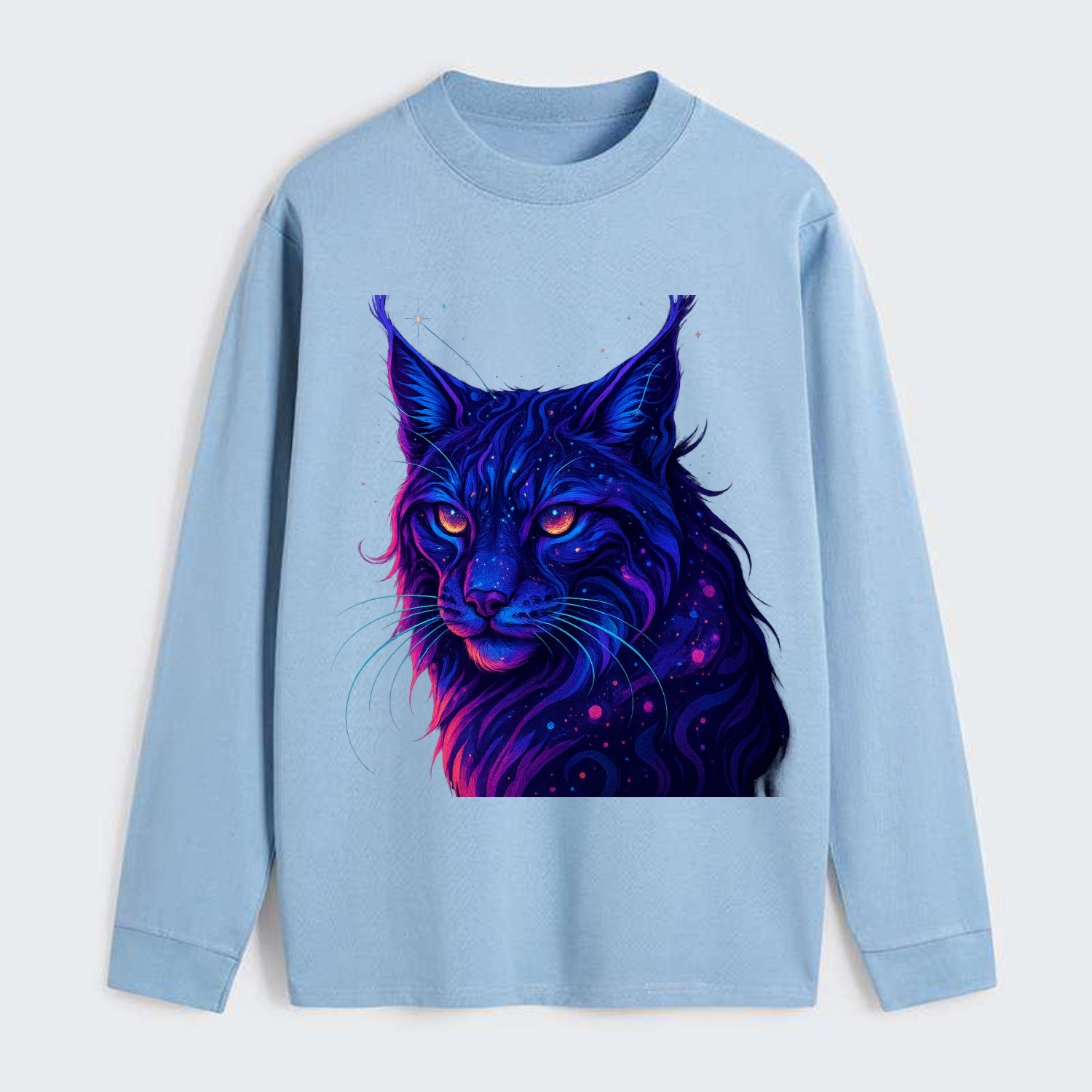 Stealthy lynx with ear tufts forming constellation patterns, nebula - Classic Long Sleeve Shirt - Light Blue