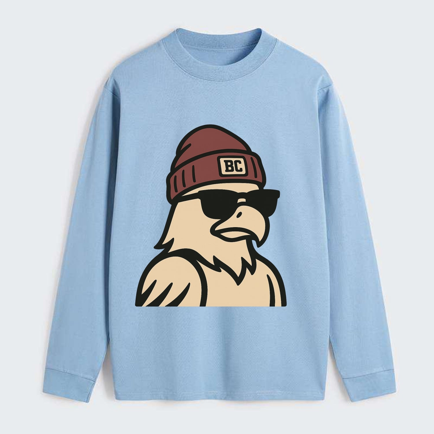 Chestnut Hill Eagle wearing Boston College beanie with BC patch - Classic Long Sleeve Shirt - Light Blue