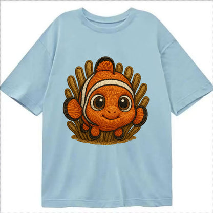 Baby Clownfish - orange with white stripes, big round eyes, front-facing in - Classic T-shirt - Light Blue