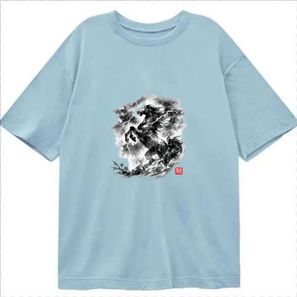 THUNDER HORSE | Storm horse with lightning elements | Dramatic storm clouds - Classic T-shirt - Light Blue