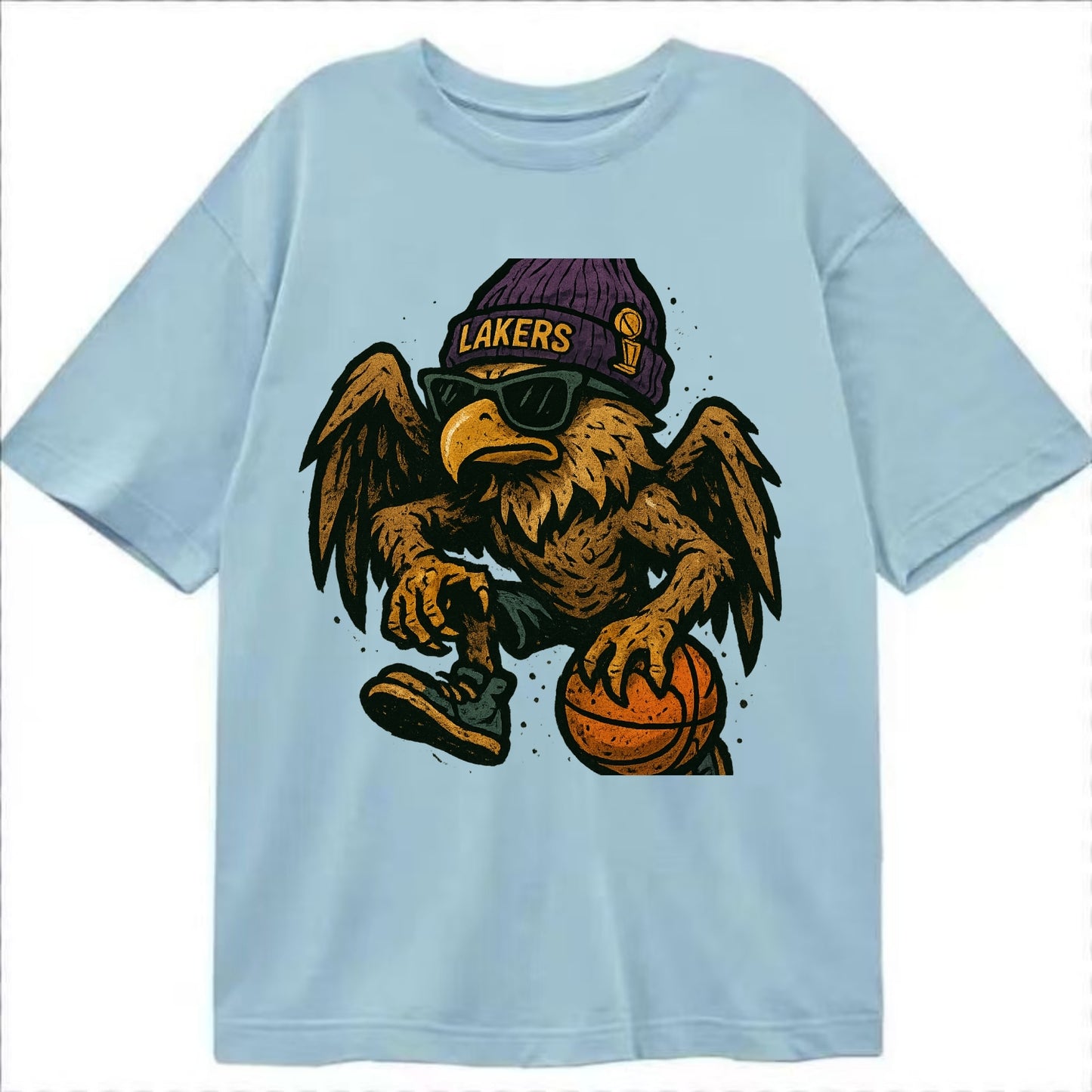 Los Angeles Golden Eagle wearing Lakers beanie with trophy patch and wayfarer - Classic T-shirt - Light Blue