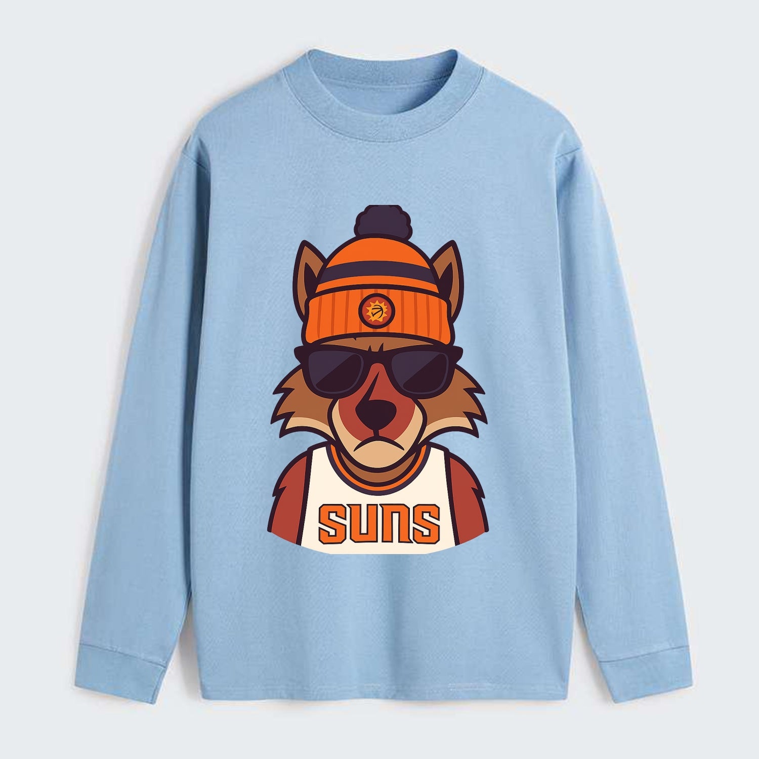 Arizona Coyote wearing Suns beanie with desert sun patch and wayfarer - Classic Long Sleeve Shirt - Light Blue