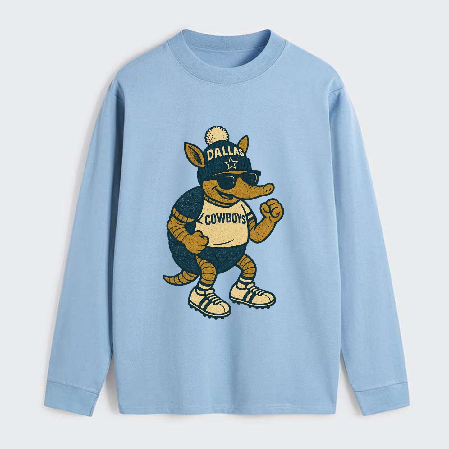Dallas Armadillo wearing Cowboys beanie with lone star patch and - Classic Long Sleeve Shirt - Light Blue