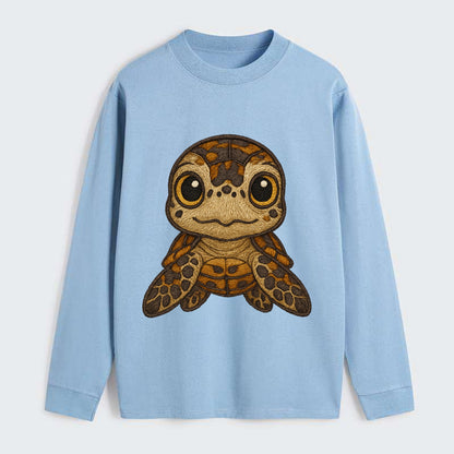 Baby Hawksbill Turtle - amber and brown shell pattern, curious golden - Classic Long Sleeve Shirt - Light Blue