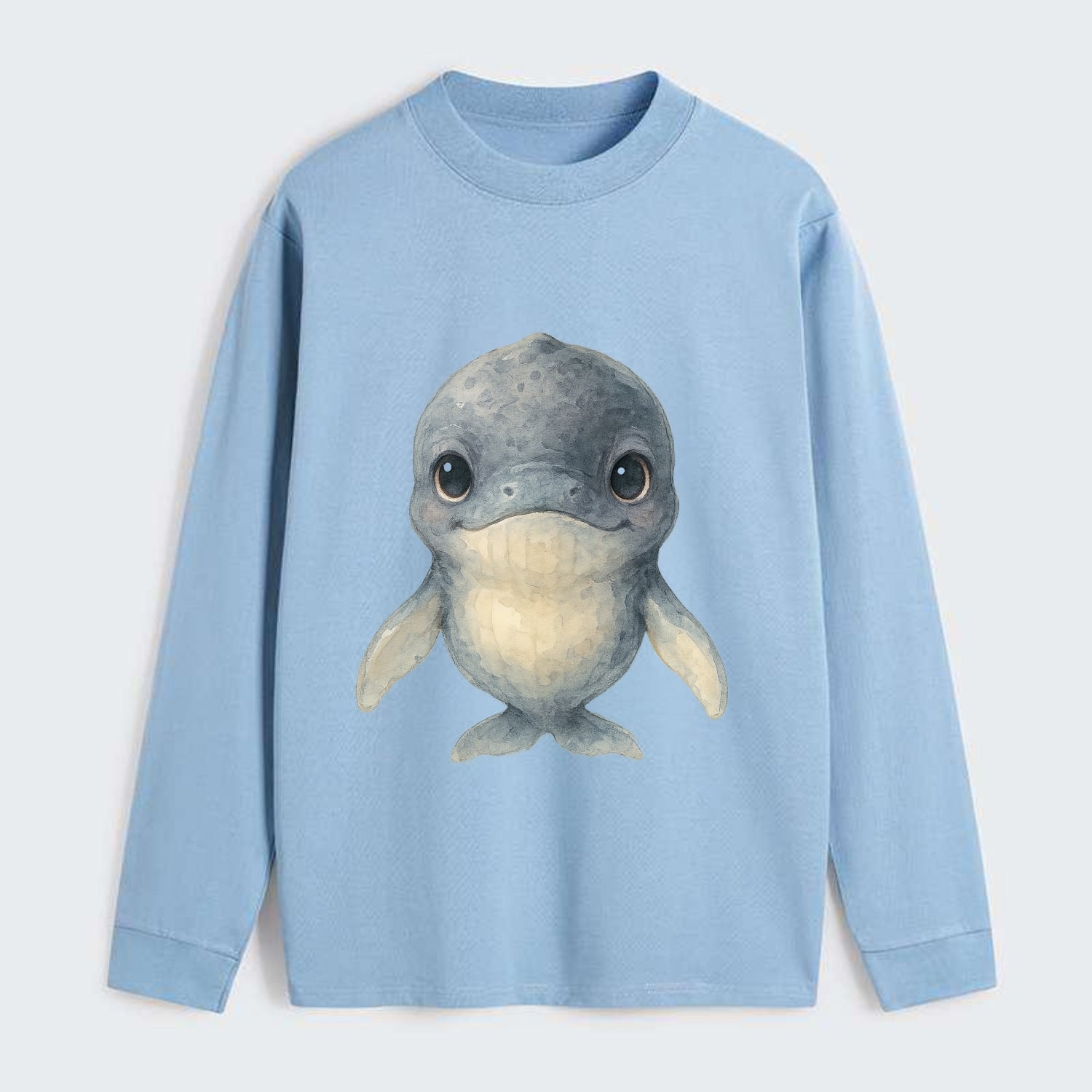 Baby Humpback Whale - dark gray with white flippers, large gentle eyes, - Classic Long Sleeve Shirt - Light Blue