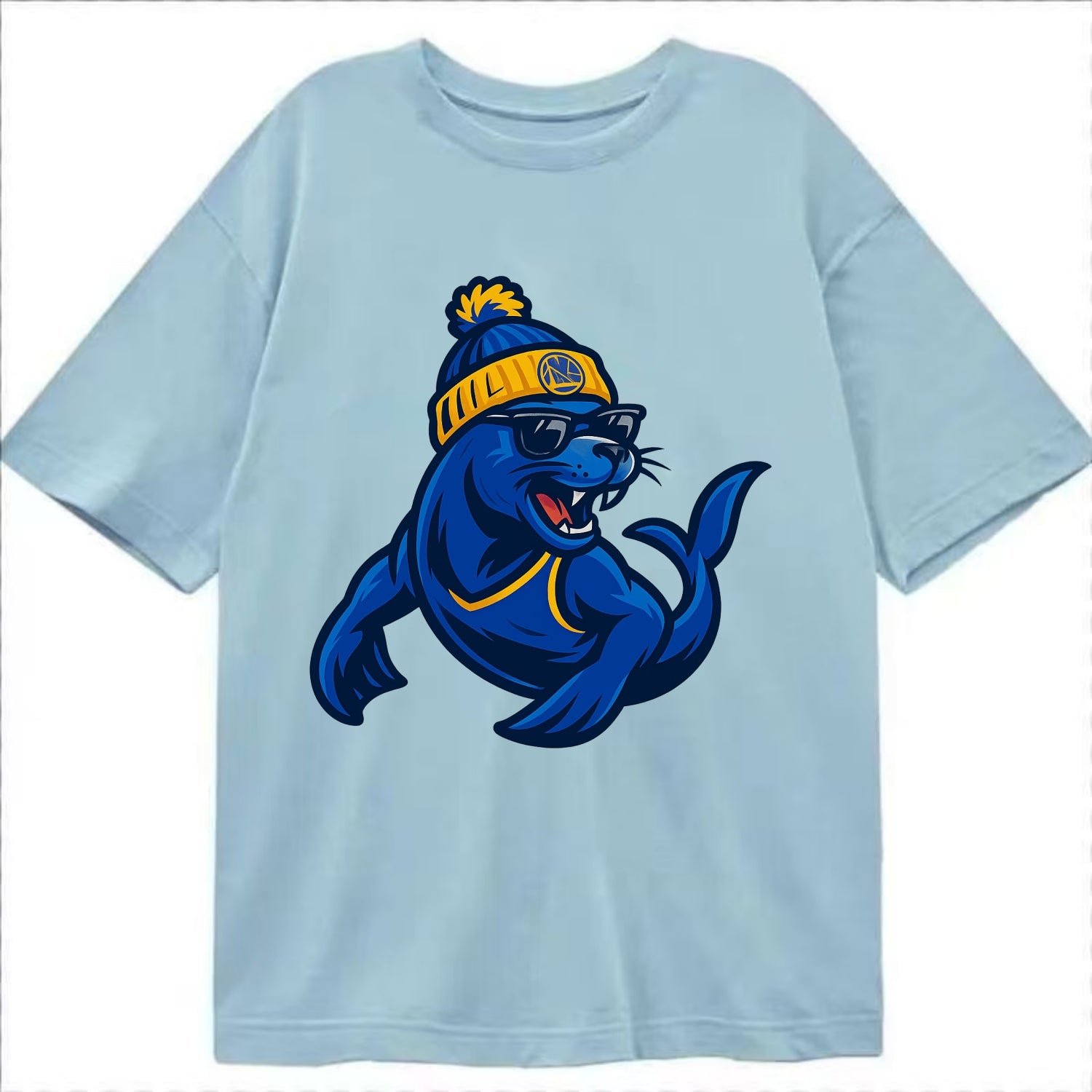 Bay Area Sea Lion wearing Warriors blue and gold beanie with Golden Gate and - Classic T-shirt - Light Blue