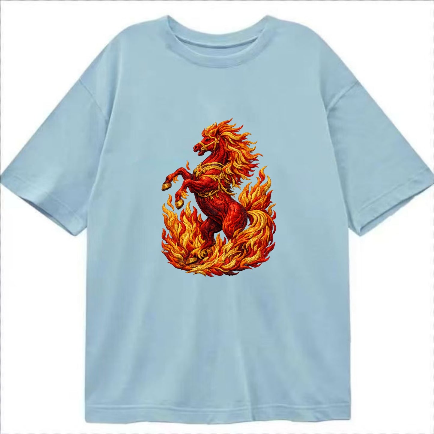 VICTORY BLAZE | Triumphant rearing horse in flames | Achievement celebration | - Classic T-shirt - Light Blue