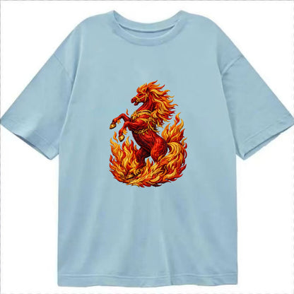 VICTORY BLAZE | Triumphant rearing horse in flames | Achievement celebration | - Classic T-shirt - Light Blue