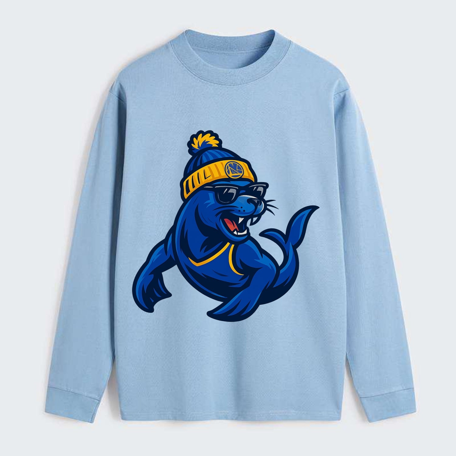 Bay Area Sea Lion wearing Warriors blue and gold beanie with Golden - Classic Long Sleeve Shirt - Light Blue