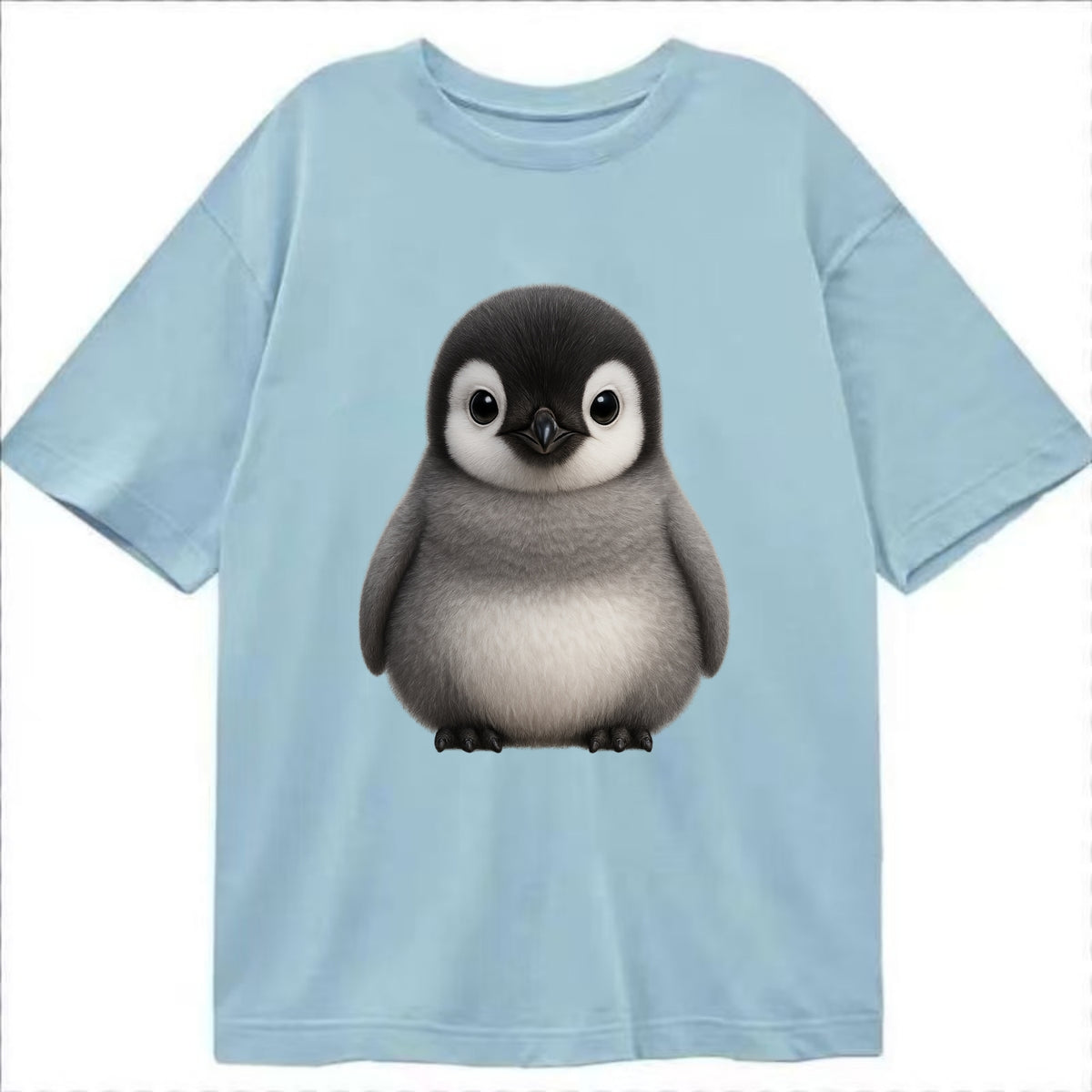 Baby Adelie Penguin - black and white, round body, curious eyes, front-facing, - Classic T-shirt - Light Blue