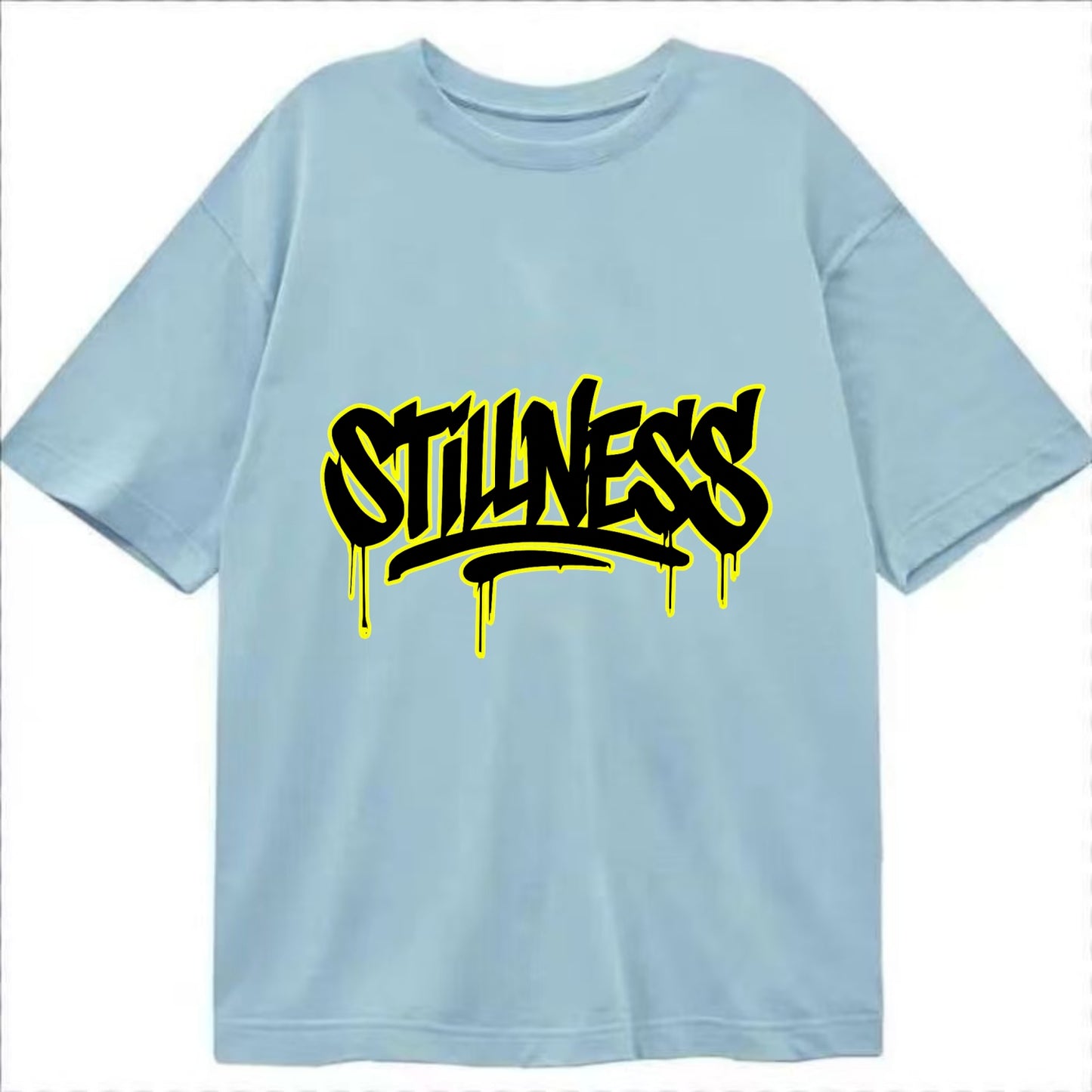 Bold typography design - "STILLNESS" - quiet power, peaceful presence - Classic T-shirt - Light Blue